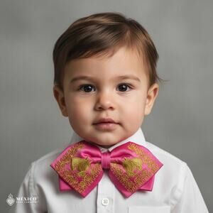 Pink Mexican Kids Embroidered Charro Moño – Traditional Baby Mariachi Bow
